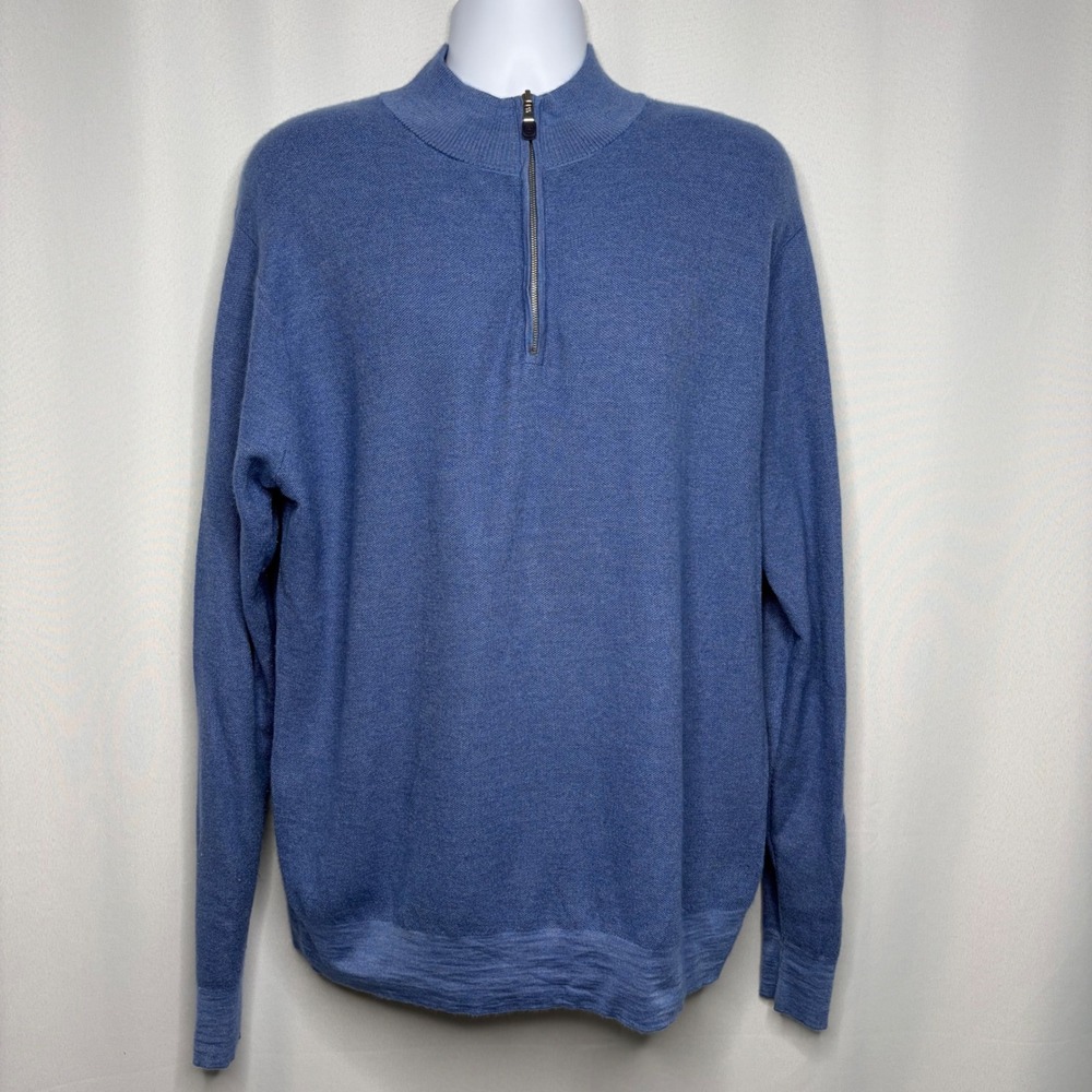 Peter Millar Crown Crafted Mens XL Blue Cashmere Silk Quarter Zip MS21ES502